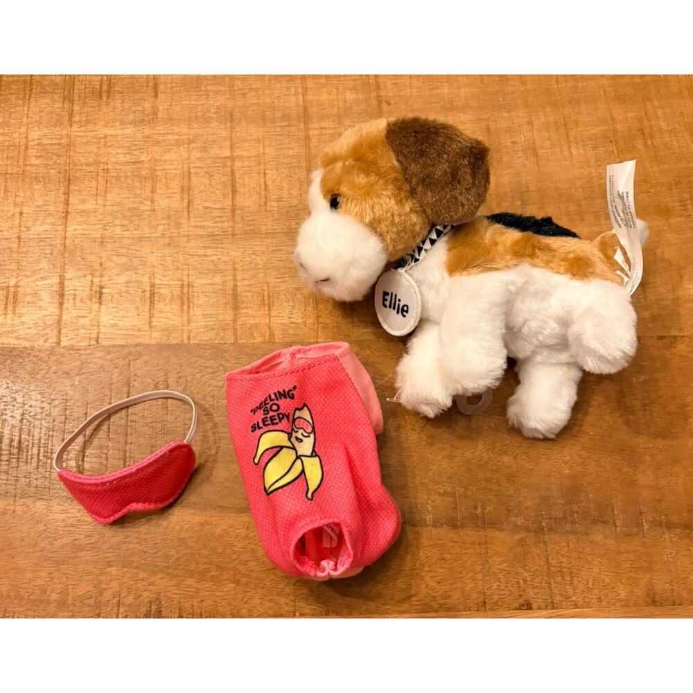 Gund Justice Pets Ellie The Beagle Plush Stuffed Animal Pink Pajamas W/Eye Mask